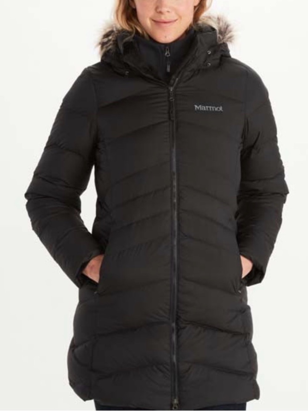 Marmot Black Montreal Quilted Down Parka with Faux-Fur Hood
